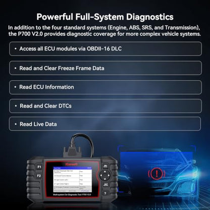 iCarsoft P700 V2.0 Diagnostic Scanner for Porsche from 1996 to 2025 9 Essential Services Full System Diagnosis Scan OBD2 Code Reader Battery/O2 Sensor/EVAP Test AutoVIN Lifetime Free Software Update - style: P700 V2.0 for Porsche