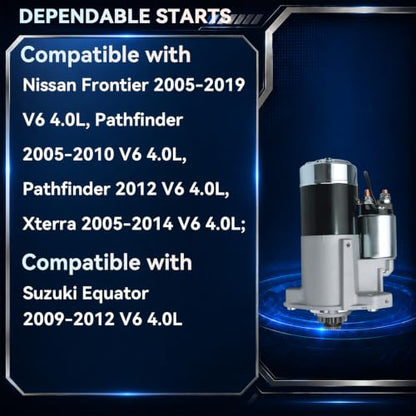 23300EA200 17942N Starter Motor for 2005-2019 Nissan Frontier, 2005-2010 2012 Pathfinder, 2005-2014 Xterra, 2009-2012 Suzuki Equator, 4.0L, 12V 1.8KW 13 Teeth CW - size: M1TA0071