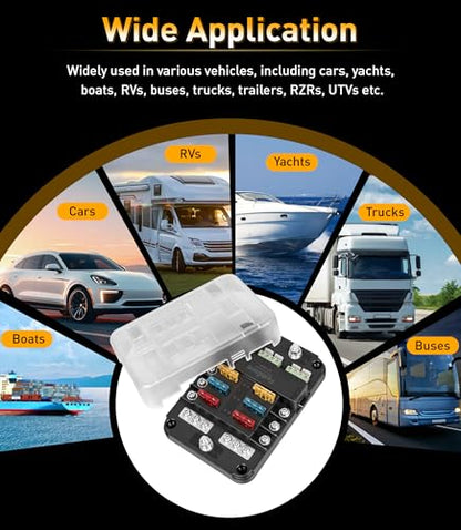 12V Fuse Block with Relay 6 Way with Acc Interface ATC ATO Blade Fuses, Relay Box 12V Automotive Fuse Panel with LED Indicator for Auto Marine Car Boat RV - color: 6 Way Fuse Block - Relay