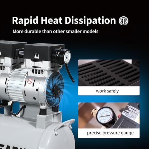 8 Gallon Portable Air Compressor 1HP 2.5 CFM@90PSI 60dB Ultra Quiet Oil Free Air Compressor Ideal for Tire Inflation Pneumatic Tool Spray Painting