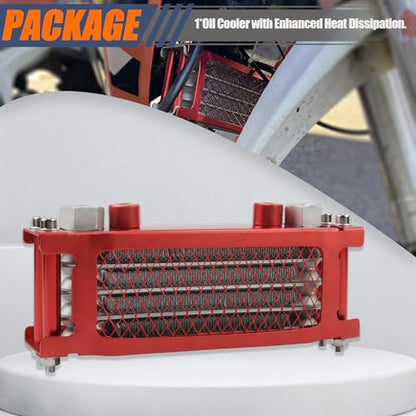 Motorcycle Oil Cooler,Engine Cooling Radiator Compatible with 50cc 70cc 90cc 110cc 125cc 140cc ATV Go Kart Off Road-Red - color: Red