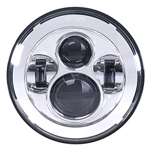 7 Inch Classic 4-Projector LED Motorcycle Headlight, Chrome Round Headlamp Compatible with Harley Davidson Street Glide Road King Electra Glide Ultra Limited Fat Boy Heritage Softail - color: Chrome
