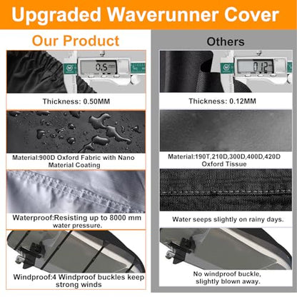 Jetski Cover 900D Waterproof for Yamaha Kawasaki,21IN-135IN 3 Seater PWC - color: Silver-900-D, size: 2XL-121"-135"
