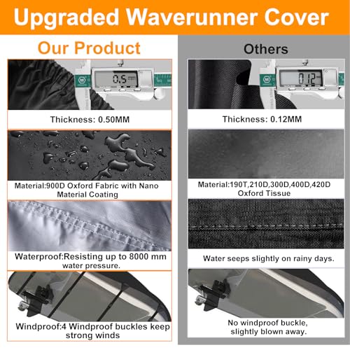 Jetski Cover 900D Waterproof for Yamaha Kawasaki,136IN-145IN 3 Seater PWC - color: Silver-900-D, size: 3XL-136"-145"