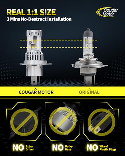 Cougar Motor H4 Bulb, Dual Cooling Fan 13X Brightness 9003 6500K Fog Light - size: H4