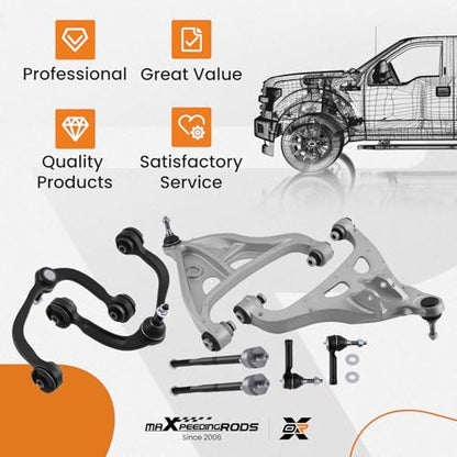 maXpeedingrods 8PC Front Control Arms for Ford F-150 Lincoln Mark LT 2004-2008, K80306 K80308 Suspension Kit Upper Lower Control Arms w/Outer & Inner Tie Rod Ends - size: 8PCS