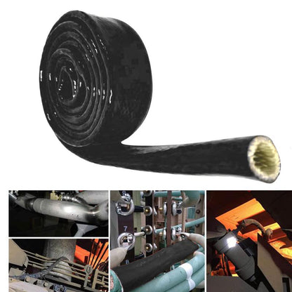 Fuel Line Heat Shield Insulation Heat Shielded Fire Fire Sleeve Silicone Coated Fiberglass Heat Protection for Automotive Hose Lines & Electrical Wiring-（Black 1/2" ID x5FT） - color: Black, size: 1/2" ID x 5FT