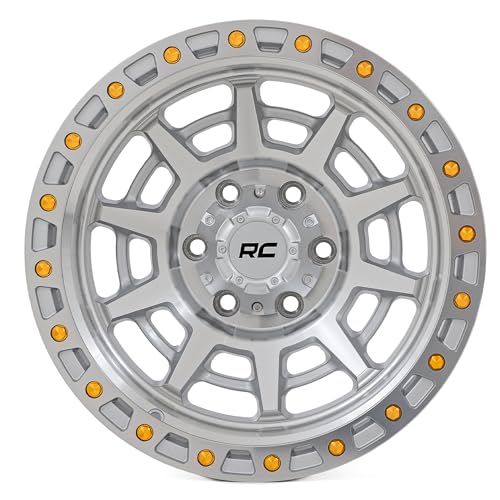 Rough Country 85 Series 17x9 Off-Road Wheel - 8x6.5" Bolt Pattern, +0mm Offset, Full Machined Aluminum with Simulated Beadlock & Gold Accent Hardware