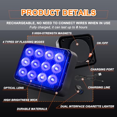 2PCS Magnetic Blue Beacon Strobe Lights for Truck Vehicle Trailer - color: Blue
