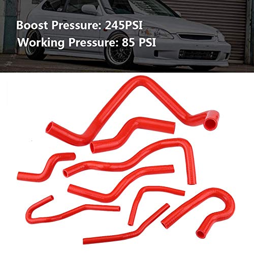 9pcs Silicone Auto Radiator Hose Kit, Coolant Pipe Car Radiator Hoses for D15 D16 SOHC EG/EK 1992-2000 (Red)