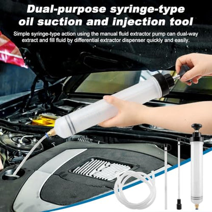 Manual Oil Extractor Pump Fluid Transfer with 23.6 inch Rubber Hose for Automotive Fuel Brake Fluid Suction (200 CC)