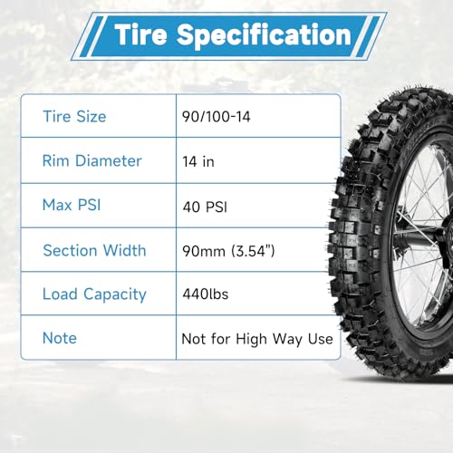 EOPOAYI 90/100-14 3.00-14 Dirt Bike Rear Wheel Tire & Inner Tube Assembly Compatible with 125cc 140cc 150cc Apollo YZ85 CRF125F KLX125 TTR125 SSR TaoTao DB17 Off Road Motocross Parts with 15mm Bearing - size: 90/100-14 Rear Wheel without Chain Sprocket