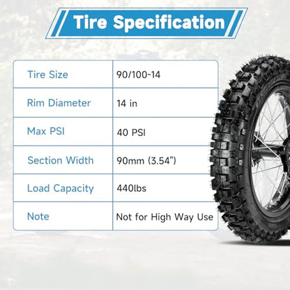 EOPOAYI 90/100-14 3.00-14 Dirt Bike Rear Wheel Tire & Inner Tube Assembly Compatible with 125cc 140cc 150cc Apollo YZ85 CRF125F KLX125 TTR125 SSR TaoTao DB17 Off Road Motocross Parts with 15mm Bearing - size: 90/100-14 Rear Wheel without Chain Sprocket