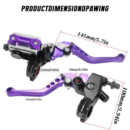 7/8" 22mm Motorcycle Brake Lever Handlebar Master Cylinder Clutch Levers Left & Right Set + Hand Grips + Handlebar Ends Set for Honda Kawasaki Suzuki Yamaha (Purple) - color: Purple