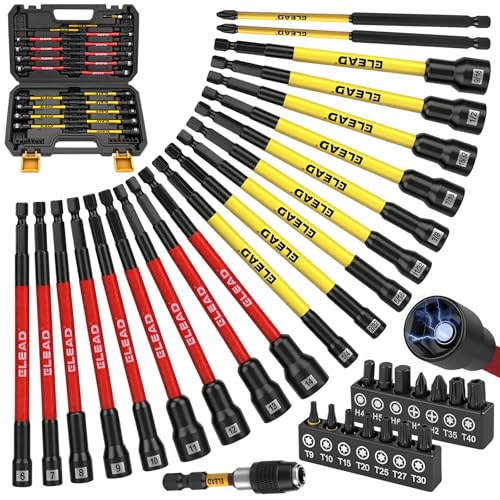 Magnetic Nut Driver Bit Set, 35-Piece Extra Long Nut Driver Set for Impact Drill, Metric & SAE, PH1 & PH2 Screwdriver Bits 1/4 Drive Shank Adapter Extension, Durable for Professional Projects - color: 35-piece Nut Driver Set