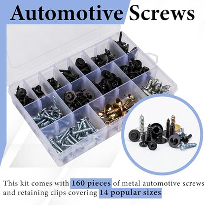 Metal Car Screw Body Bumper Hood Retainer Clips 160 PCS 14 Sizes