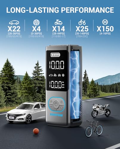 AVAPOW Portable Tire Inflator, 150 PSI Cordless Air Compressor