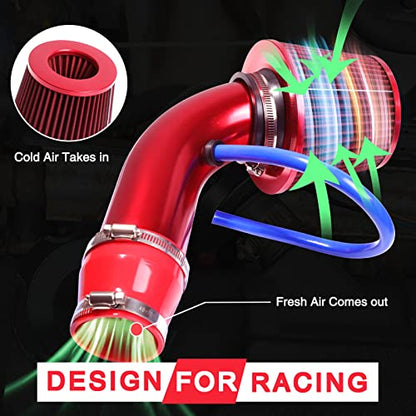 3 Inch Universal Cold Intake Pipe Induction High Flow Pipe Kit (Red) - color: Red Intake