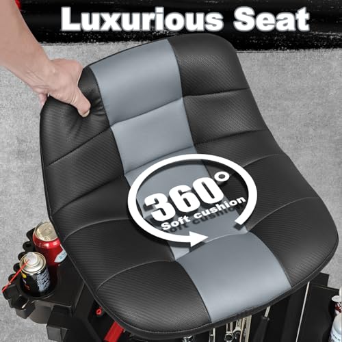 Rolling Stool with Wheels, Adjustable Height Pneumatic Garage Work Mechanic Stool Seat with Backrest, 400 LBS Capacity 360° Swivel Mechanic Crepper Chair with Tool Tray Storage, Gray - color: Carbon Fiber Gray
