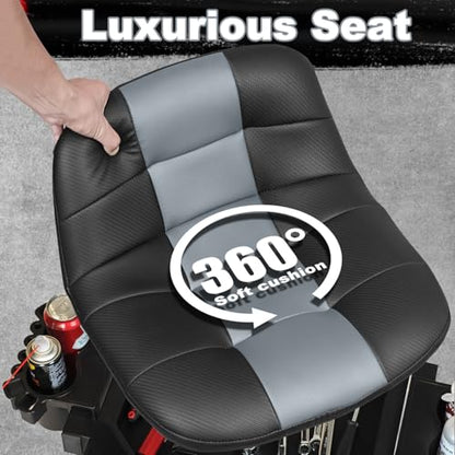 Rolling Stool with Wheels, Adjustable Height Pneumatic Garage Work Mechanic Stool Seat with Backrest, 400 LBS Capacity 360° Swivel Mechanic Crepper Chair with Tool Tray Storage, Gray - color: Carbon Fiber Gray