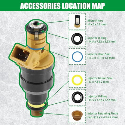 JA&MIU 48PCS Fuel Injector Seal Kits, Universal Repair Set Include O-Rings