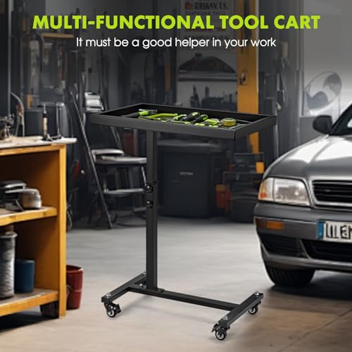 OLBRUS Adjustable Work Table, Mechanic Rolling Tool Tray Table, Black - color: Black
