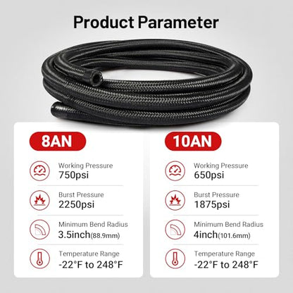 EVIL ENERGY 2 Kit 8AN 10AN Fuel Line Kit 40FT with 24PCS Fitting Kit, 10AN Hose 8AN Hose, Nylon Braided CPE Fuel Line Hose - size: 8AN+10AN
