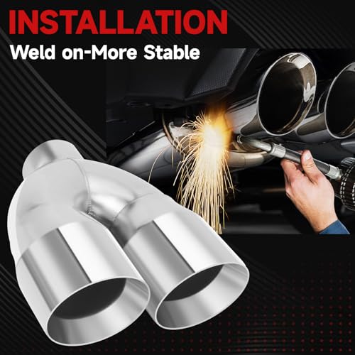 LCGP Dual Exhaust Tip 2.5 Inch Inlet 4 Inch Outlet 9.5" Length, Polished Stainless Exhaust Tip, Double Wall Weld-on Angle Cut, Universal Tailpipe for Car Truck - size: 2.5 x 4 x 9.5 inch