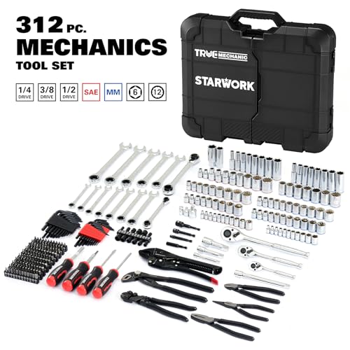 STARWORK TRUE MECHANIC 312-Piece Mechanics Tool Set and Socket Set, Professional, SAE/Metric, Mirror-Finish Sockets & Ratchet Wrenches - size: 312 Mirror