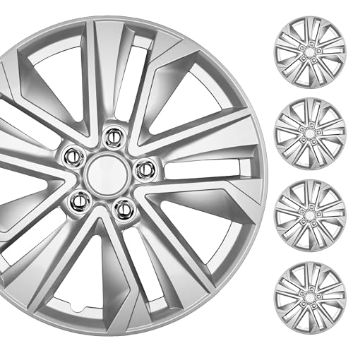 BDK 16 Inch Hubcaps Set of 4 – OEM Replacement Snap-On Wheel Rim Covers - Universal Fit Car Wheel Cover for Cars, Trucks, SUV, Vans Durable ABS Silver 10-Spoke Hub-Cap Car Accessories Exterior - color: Silver 10