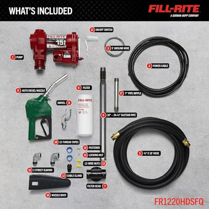 Fill-Rite FR1220HDSFQ 12V 15 GPM Fuel Transfer Pump with Premium Filter Package | Gasoline, Diesel, Kerosene, Ethanol Blends, Methanol Blends, & Biodiesel - style: Filter Package & Swivel