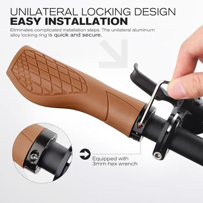 GXCROR Bike Grips,Ergonomic Bicycle Handlebars Grips Shock Absorbing Dual-Density Silicone,Universal 22.2mm Fit with 3D Non-Slip Pattern,Scooter Grips - color: Brown