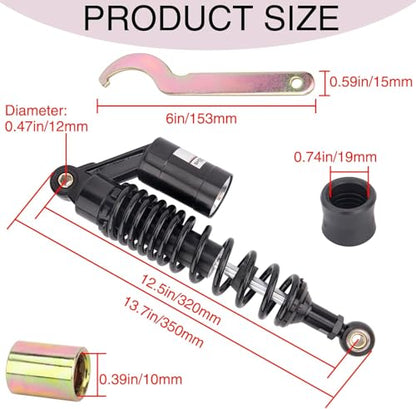 Motorcycle Rear Shock Absorber 320mm Universal Motorcycle Air Shocks Compatible with Yamaha ATV Go Kart Scooter Honda Kawasaki Suzuki Dirt Sport Bike 125cc 110cc (Black)