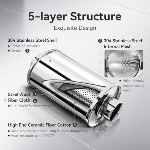 Resonator, 3'' Inlet & Outlet Ultra Quiet Resonator, 304 Stainless Steel Performance Exhaust Muffler