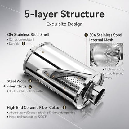 Resonator, 3'' Inlet & Outlet Ultra Quiet Resonator, 304 Stainless Steel Performance Exhaust Muffler