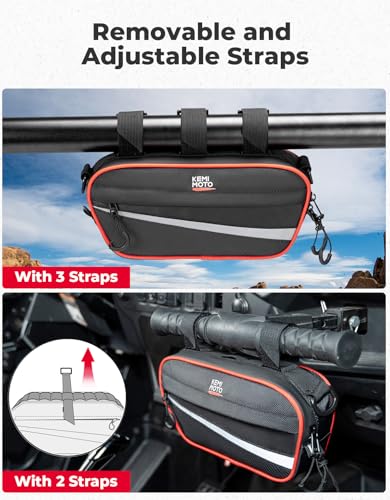KEMIMOTO UTV Roll Cage Storage Bag Universal 1680D Grab Handle Storage Bag Dimensions 11" x 5" Side by Side Accessories Compatible with UTV, ATV, Bike, Off-road Vehicle, Black and Red - color: Black+Red