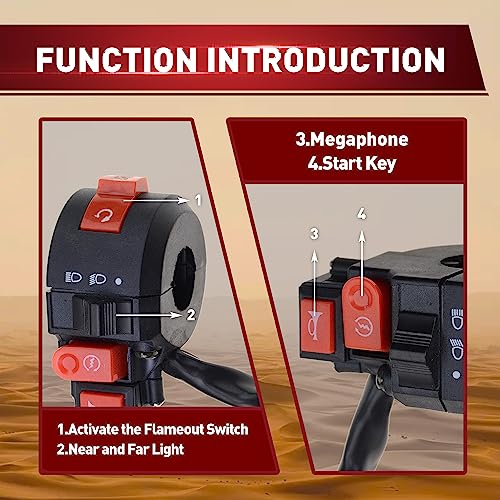 WOOSTAR 7/8" 22mm Handlebar 4 Function Right Start Switch with Horn Button Replacement for 110cc 125cc 150cc 200cc 250cc ATV 4 Wheeler Quad Motorcycle Dirt Pit Bike - color: 4 Functions