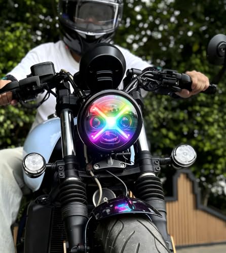 5-3/4 5.75" X-Style DRL Motorcycle Headlight Compatible with Sportster Iron 883 SuperLow XL883 XL1200,Softail Springer, Dyna Street Bob Low Rider - color: Single lamp