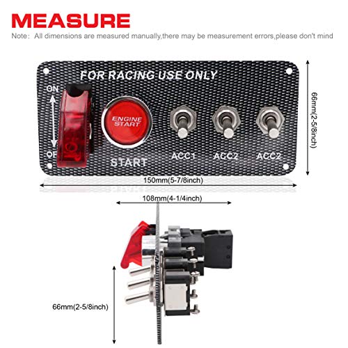 Ignition Switch Panel Kit, DC 12V 5 in 1 Car Engine Start Push Button LED Carbon Fiber Toggle Switch Panel for Racing Car - size: 5 Gang