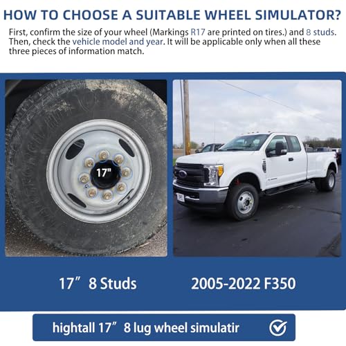 hightall 17 Wheel Simulators, 17" 8 Lug 4 Hand Holes Stainless Steel Hubcaps,Polished Surface,2Pcs Front Wheel/2Pcs Rear Wheel,Bolts On Wheel Cover Set Compatible with Ford 2005-2025 F350 Truck - size: 17” For 2005-2025 F350