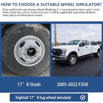hightall 17 Wheel Simulators, 17" 8 Lug 4 Hand Holes Stainless Steel Hubcaps,Polished Surface,2Pcs Front Wheel/2Pcs Rear Wheel,Bolts On Wheel Cover Set Compatible with Ford 2005-2025 F350 Truck - size: 17” For 2005-2025 F350