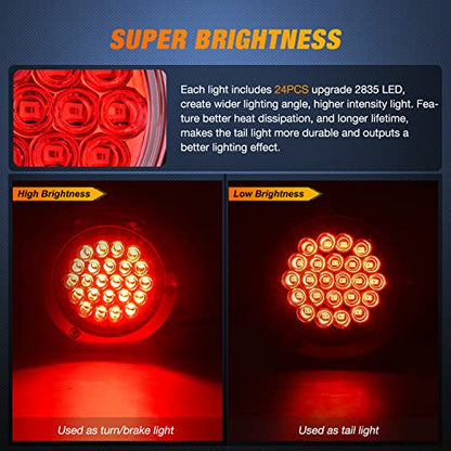 Nilight Trailer Tail Light 4" Round Red Brake Turn Lights W/Chrome Bezel - color: Red Screw 2Pcs, size: 4 Inch