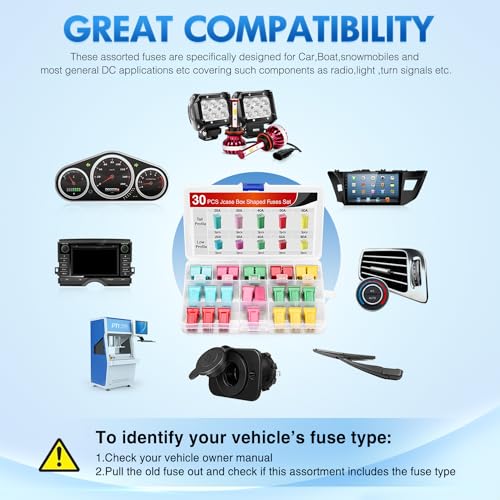 Nilight 30PCS Jcase Tall Low STD Profile Box Shaped Fuse Car Assortment Kit - color: 30PCS Jcase Box Fuses