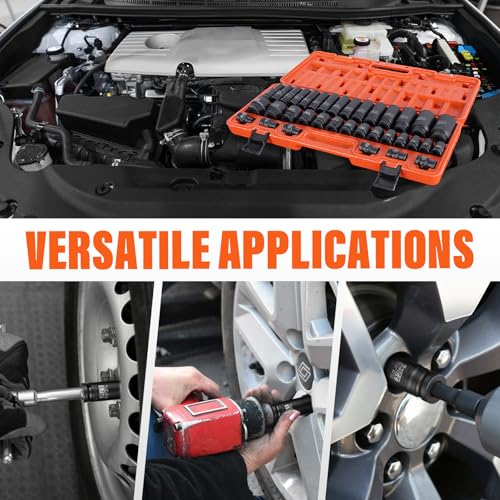 1/2" Drive Impact Socket Set, 35 PCS Shallow (8mm-32mm) & Deep (10mm-32mm) - size: 1/2" Deep&Standard 35pc