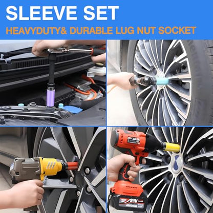 4 PCS 1/2" Drive Wheel Protector Impact Socket Set, Metric 17 19 21 22 mm - size: 1/2" Protective Cover Sockets 4pcs