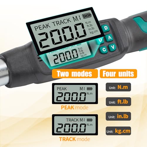 1/2" Digital Torque Wrench 4.4-147.5 ft-lb/6-200 Nm, ±2% Accuracy, LED & Buzzer Alerts, 4 Units, Industrial CR-V Steel, Calibration Report & Protective Case for Car, Motorcycle, Bike Repair - size: 1/2", 4.4-147.5 ft-lb (6-200 Nm)