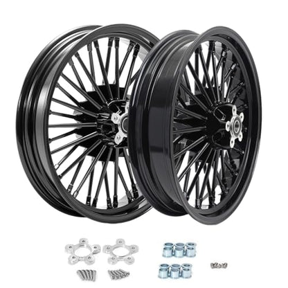 TOFR 18x3.5 18x3.5 Fat Spoke Wheels Black For Harley Touring Baggers 00-07 - color: Gloss Black, size: Front:18x3.5 Rear:18x3.5