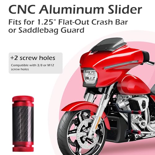 Crash Bar Sliders End Caps CNC Carbon Fiber Inlay Decorative Colored Ends Fits for 1.25" Front Engine Guard Rear Saddlebag Guard (Red) - color: Red