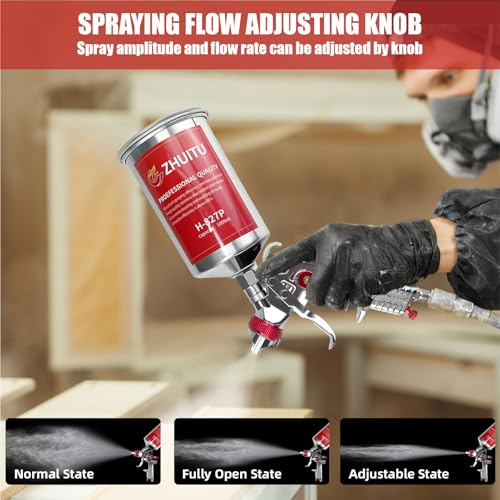 HVLP Air Spray Gun with 1.4/1.7/2mm Nozzles Air Compressor Regulator Paint Gun Kit 1000cc Capacity Cup Air Spray Paint Gun for Car Primer Painting,Furniture Spraying,Wall Painting,Base Coatings
