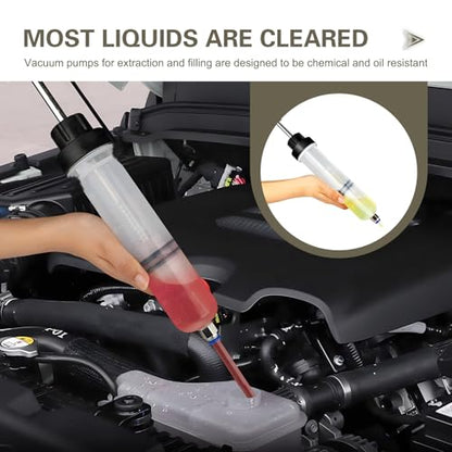 Power Steering Fluid Extractor, 200CC Manual Extraction Liquid Pump, Transmission Oil Suction Pump with 2 Hoses, Universal Oil Syringe for Most Cars (White)